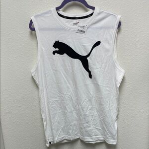 Puma Men’s Large White Muscle Shirt with Black Logo NWT
